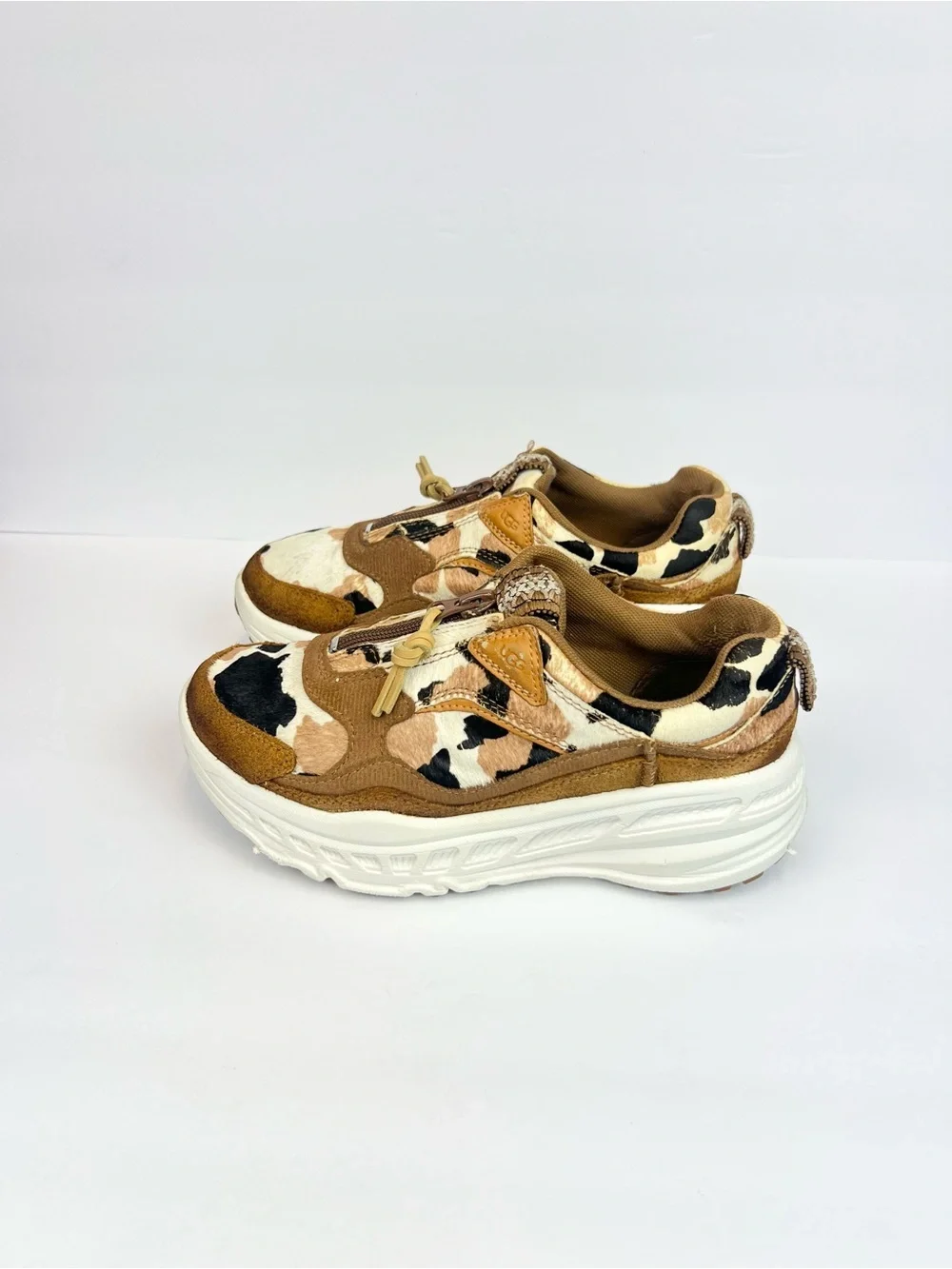UGG CA805 zip cow print 1120717 Cream Brown Black Unborn Calf Suede Sneakers 7